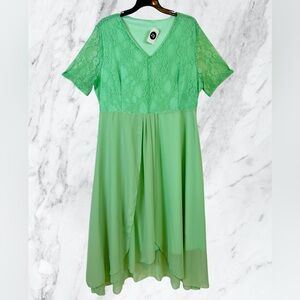 NWT Seafoam Green Feminine Short Sleeves Lace Party Dress / Size 2XL